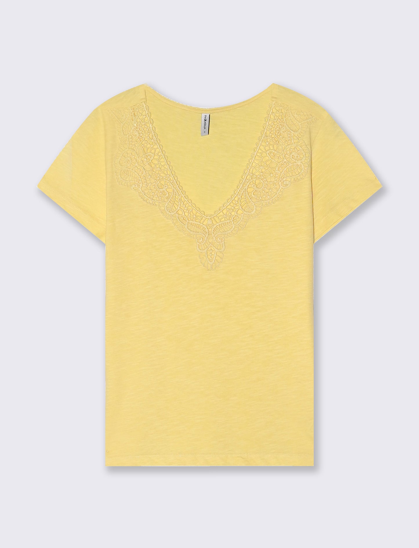 V-Neck T-Shirt with Trimming - Yellow