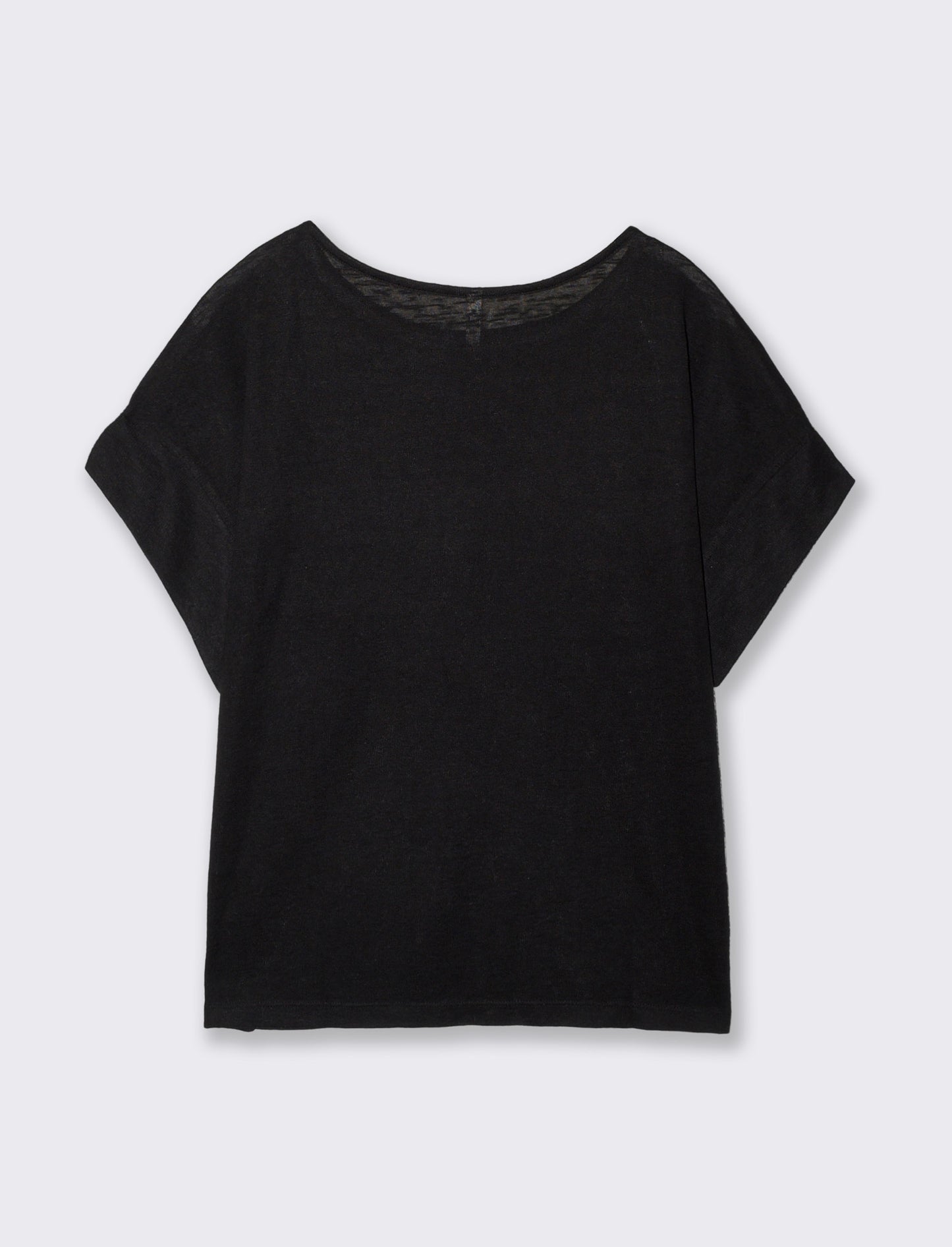 T-Shirt with Rhinestones and Boat Neck - Black