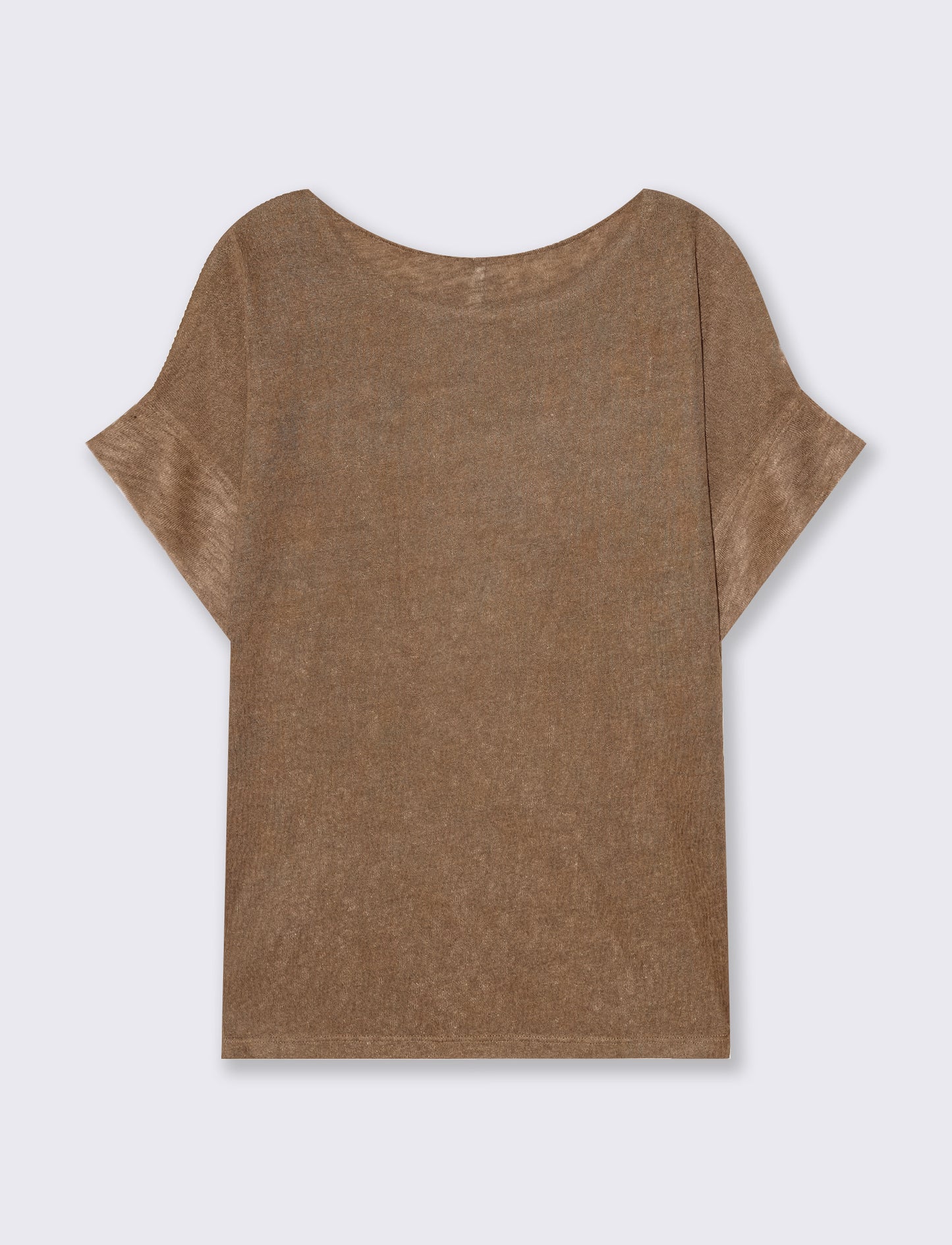 T-Shirt with Rhinestones and Boat Neck - BROWN