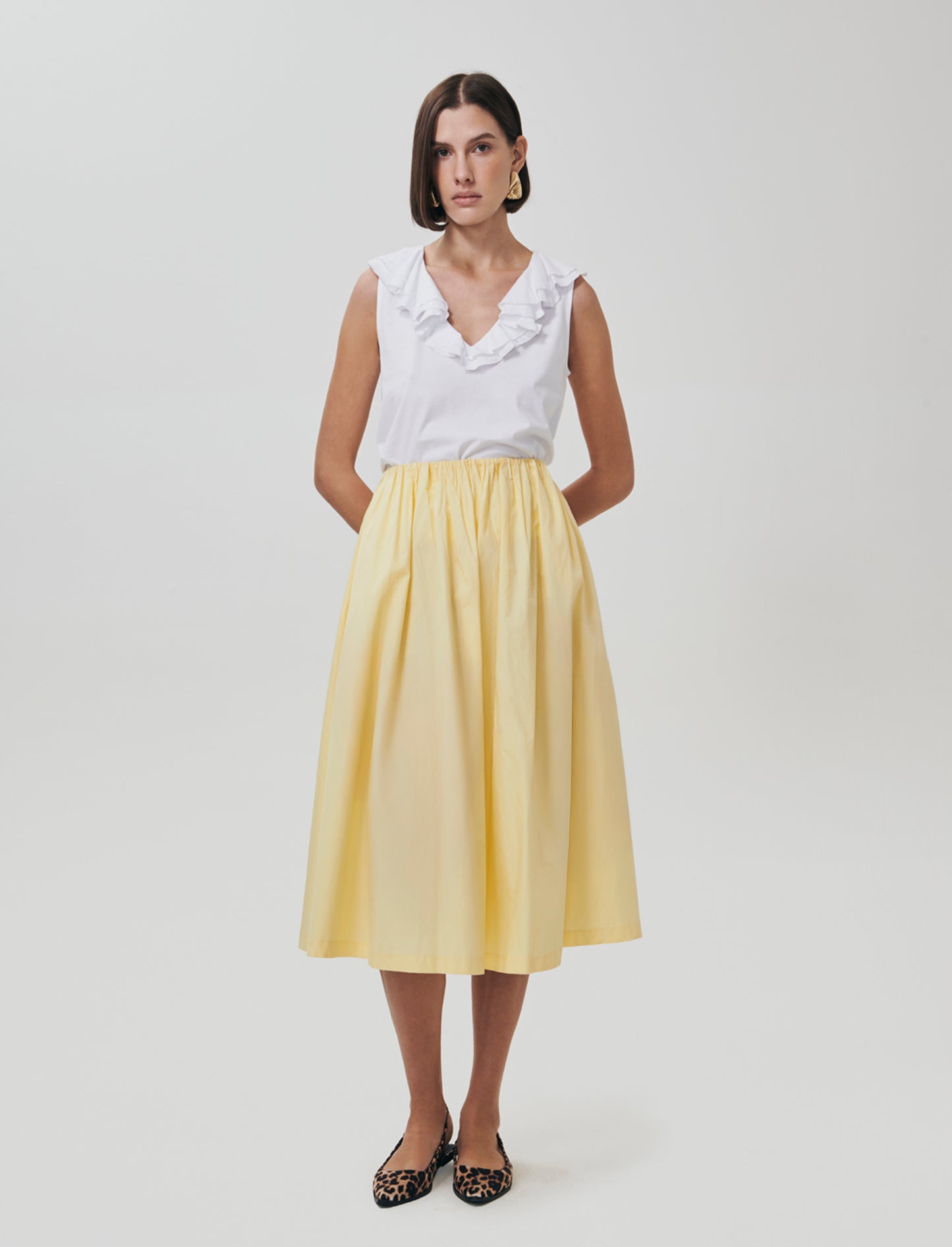 T-shirt in cotone con rouche V - Bianco