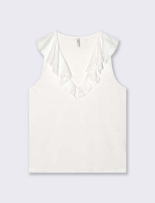 T-shirt in cotone con rouche V - Bianco