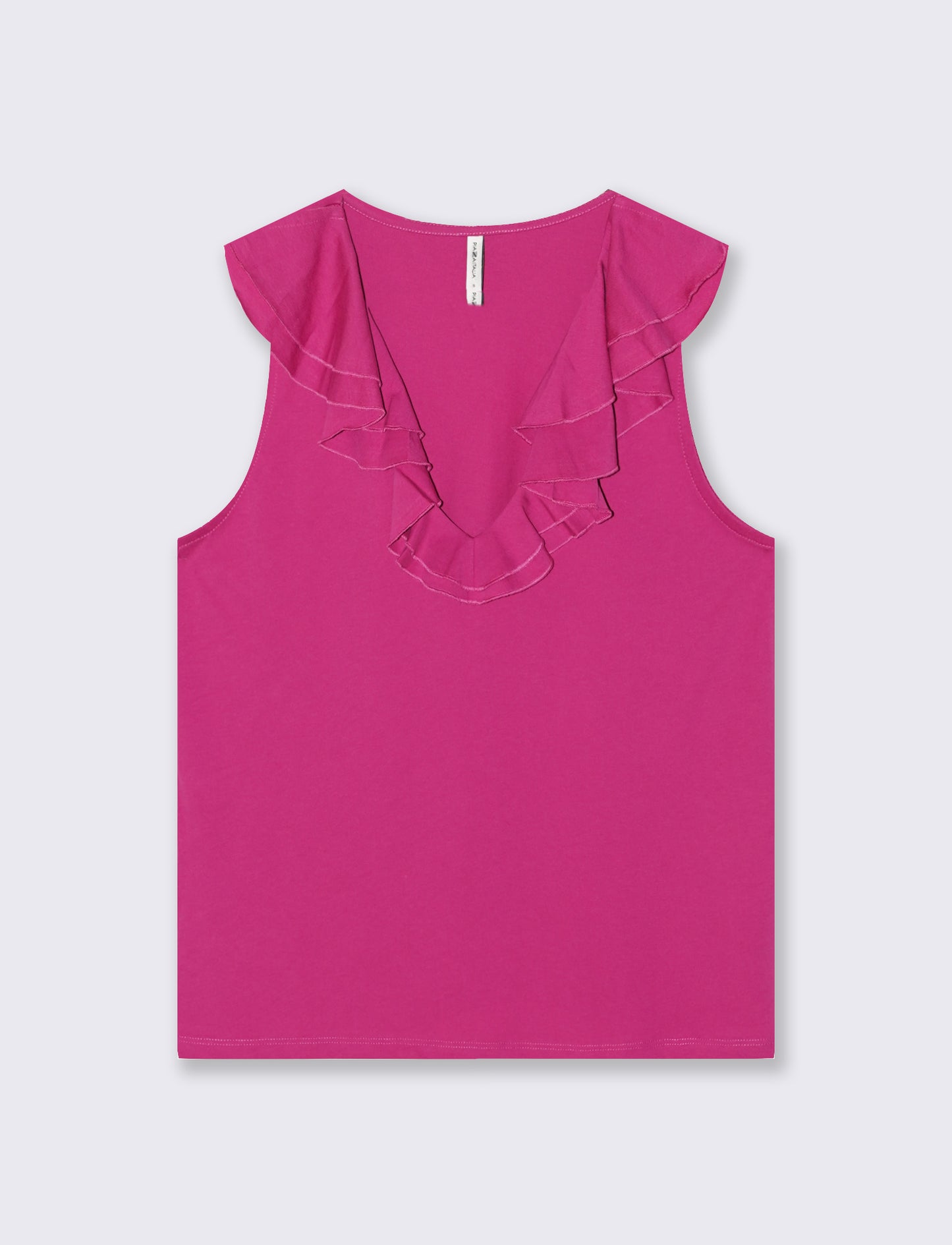 T-shirt in cotone con rouche V - Fuxia