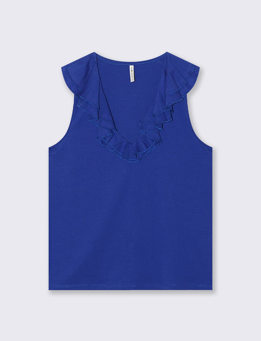 T-shirt in cotone con rouche V - Royal