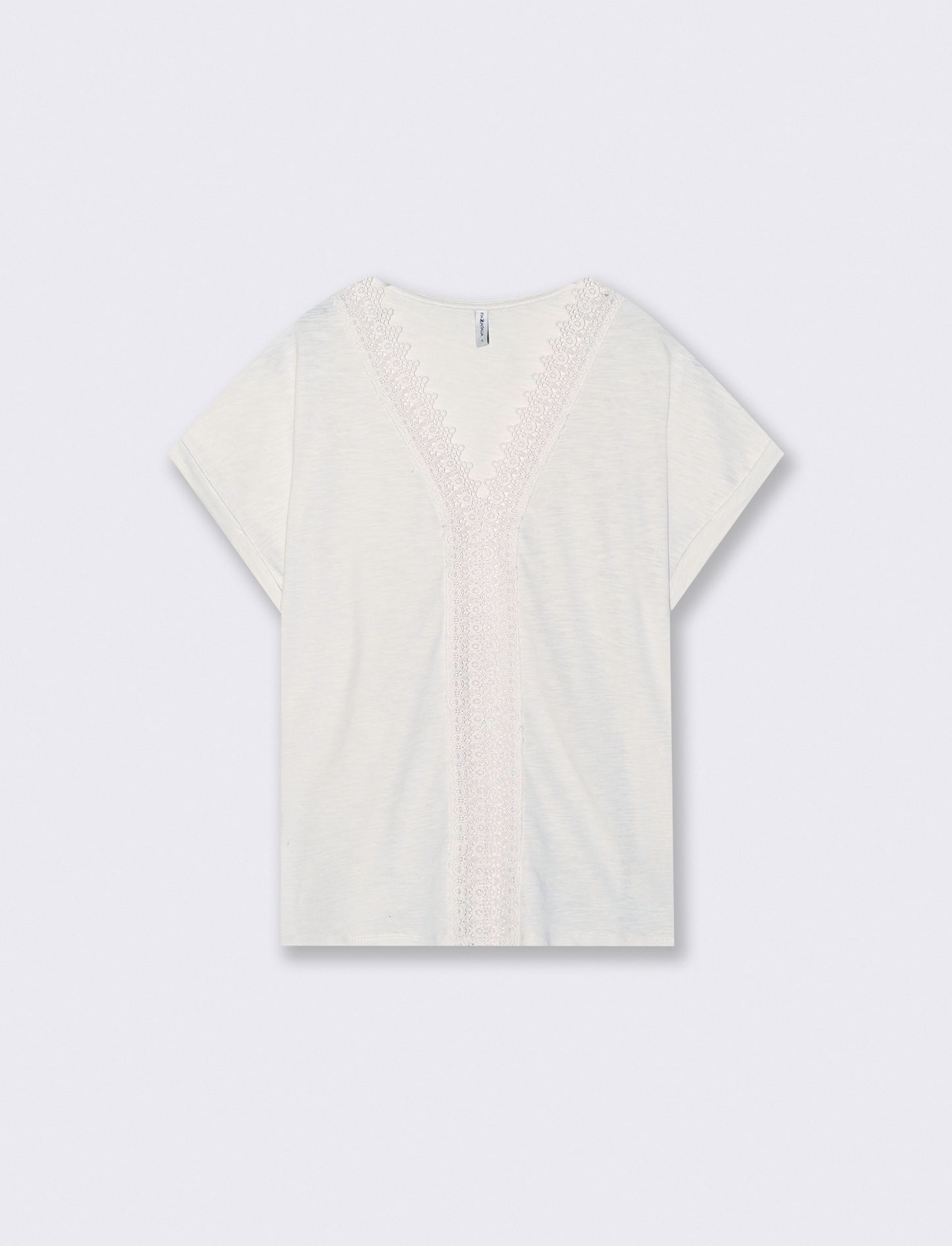 T-Shirt in Cotone con Passamaneria e Pizzo - Avorio