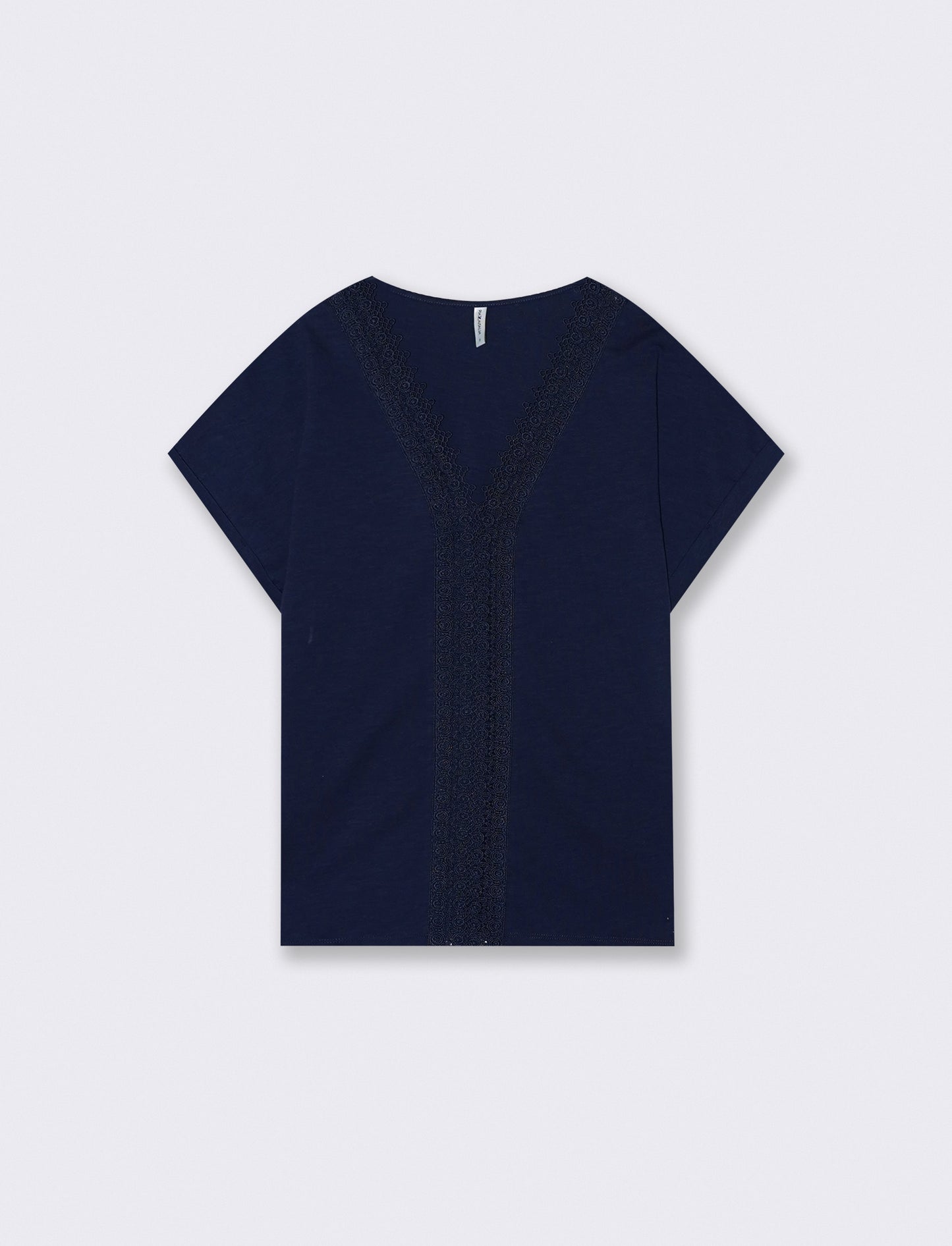 T-Shirt in Cotone con Passamaneria e Pizzo - Blu