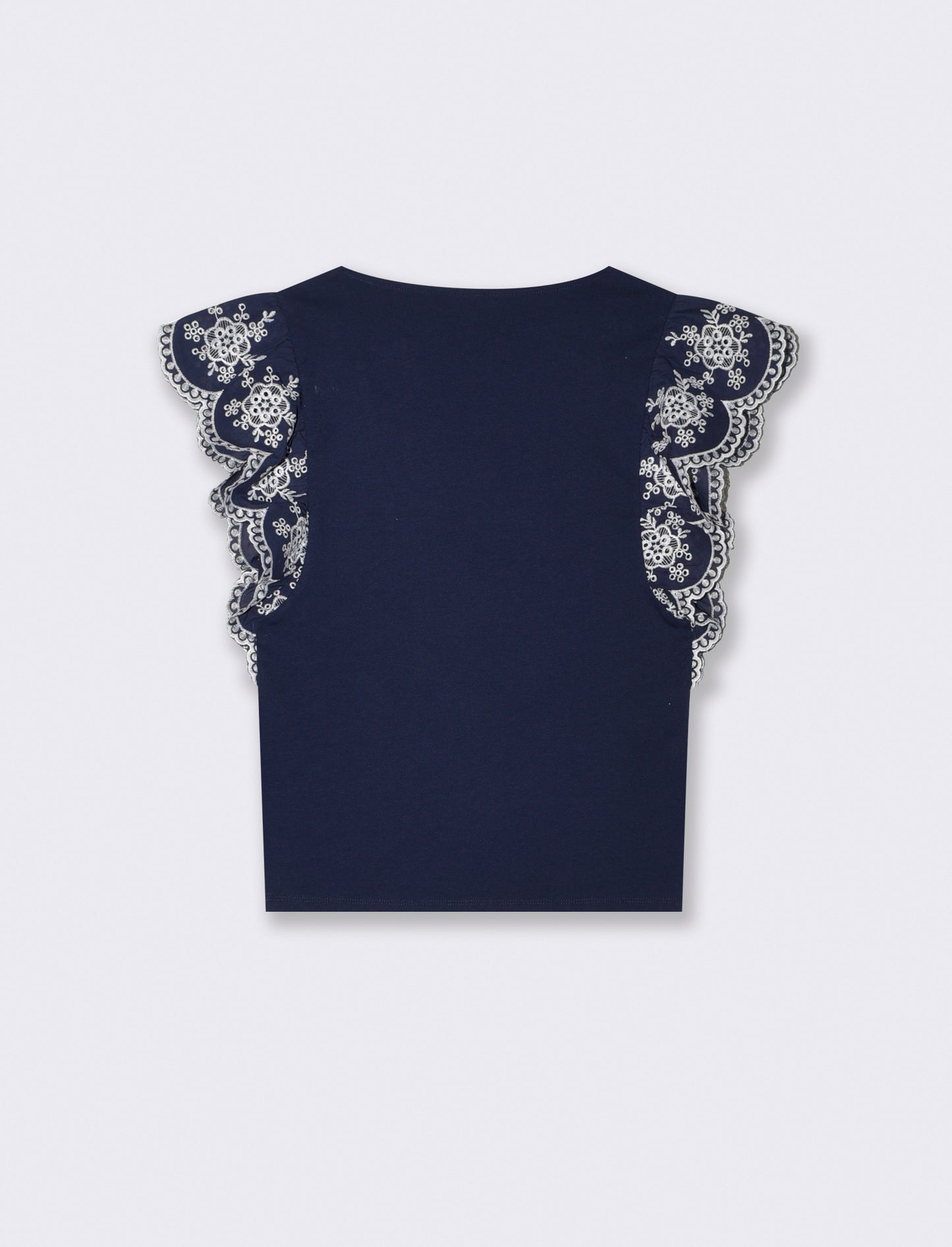 T-shirt con maniche in pizzo sangallo - Blu