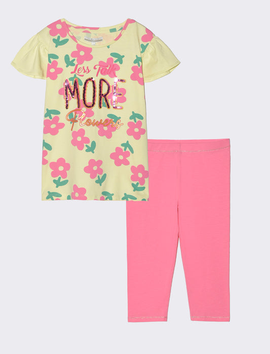 Set due pezzi mezza manica bambina - Giallo