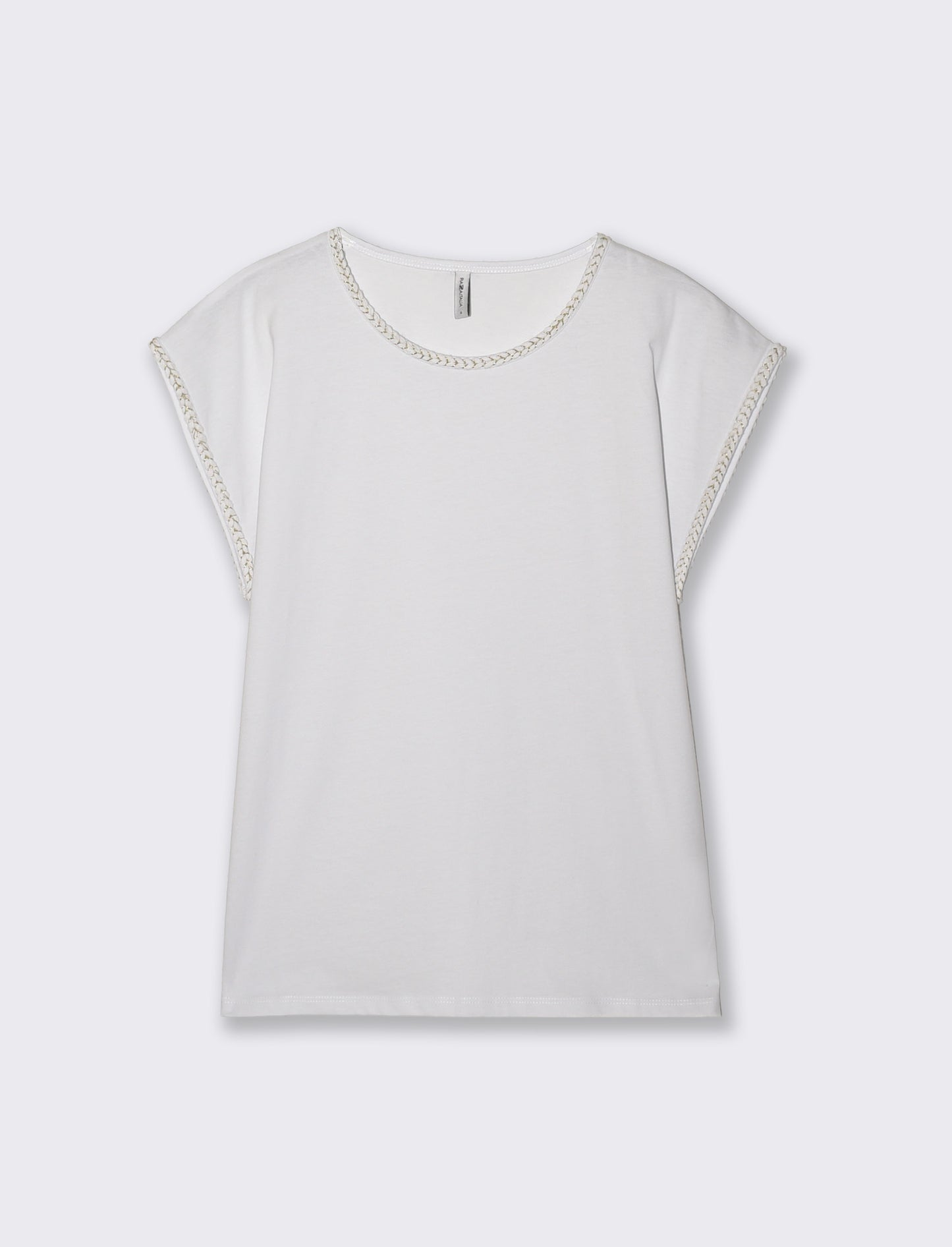 Cotton Short Sleeve T-Shirt with Trim - White