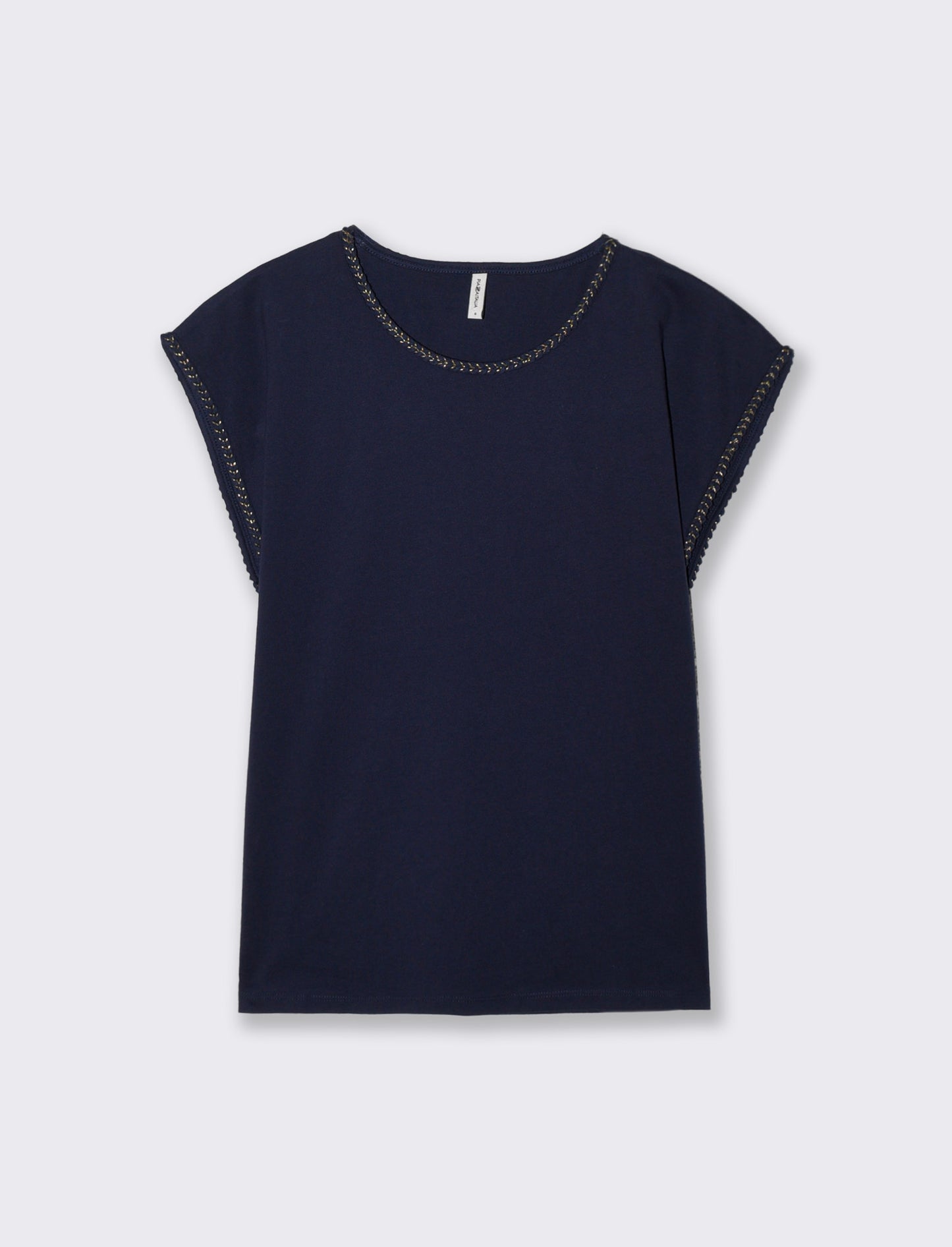 Cotton Short Sleeve T-Shirt with Trim - Blue