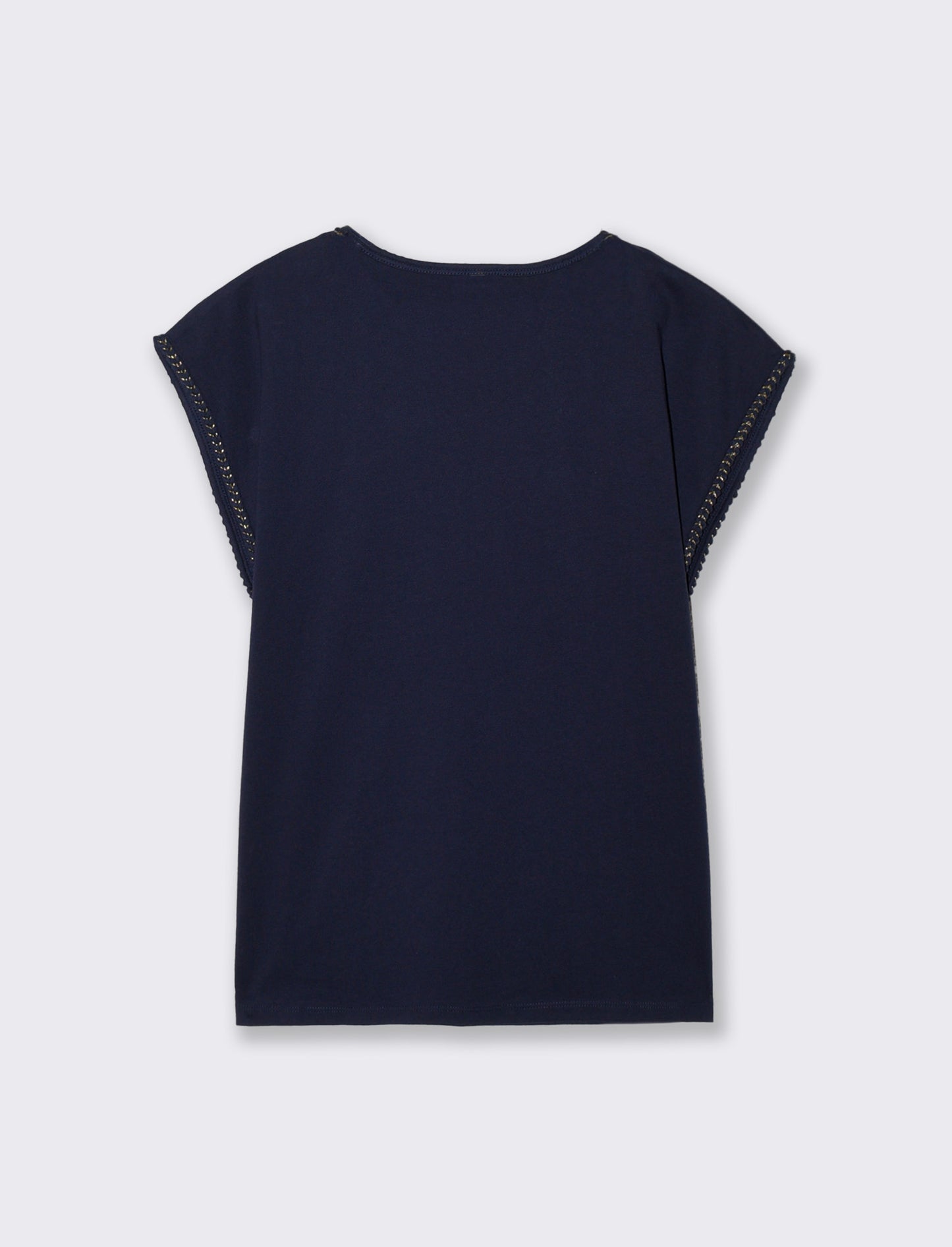 Cotton Short Sleeve T-Shirt with Trim - Blue