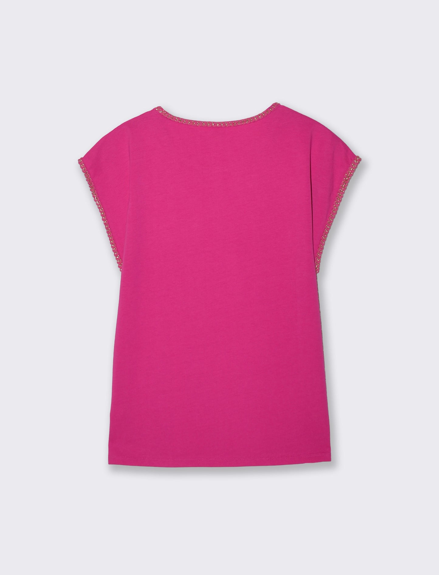 Cotton Short Sleeve T-Shirt with Trim - Fuxia
