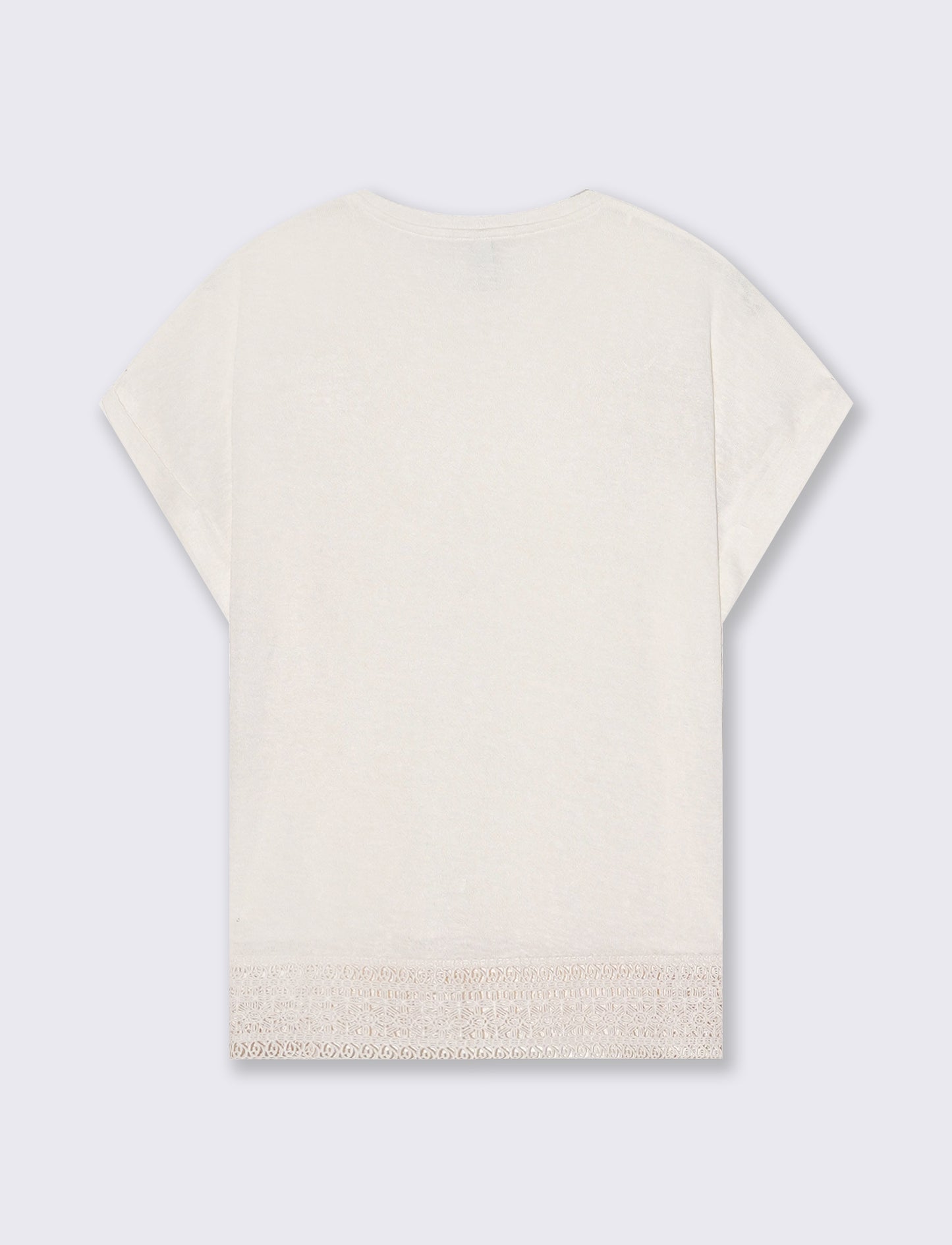 T-Shirt Manica Corta con Pizzo e Risvolto - Avorio
