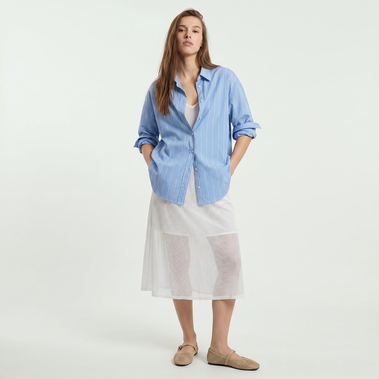 Vestito lungo smanicato con scollo a V - Bianco