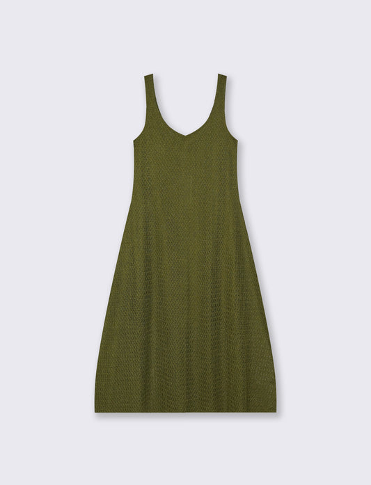 Vestito lungo smanicato con scollo a V - Verde abete
