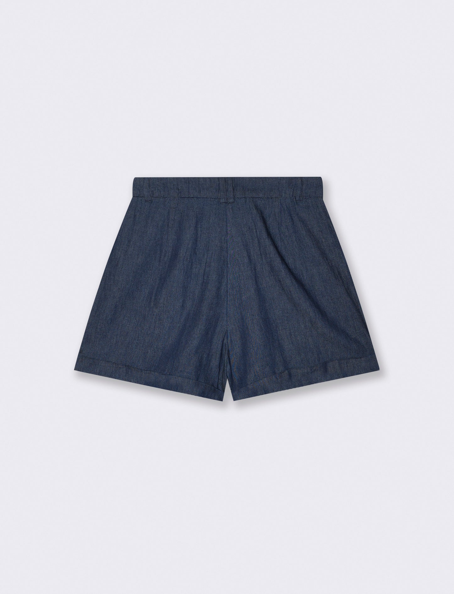 Short Chambray con Pinces e Risvolto - DENIM SCURO