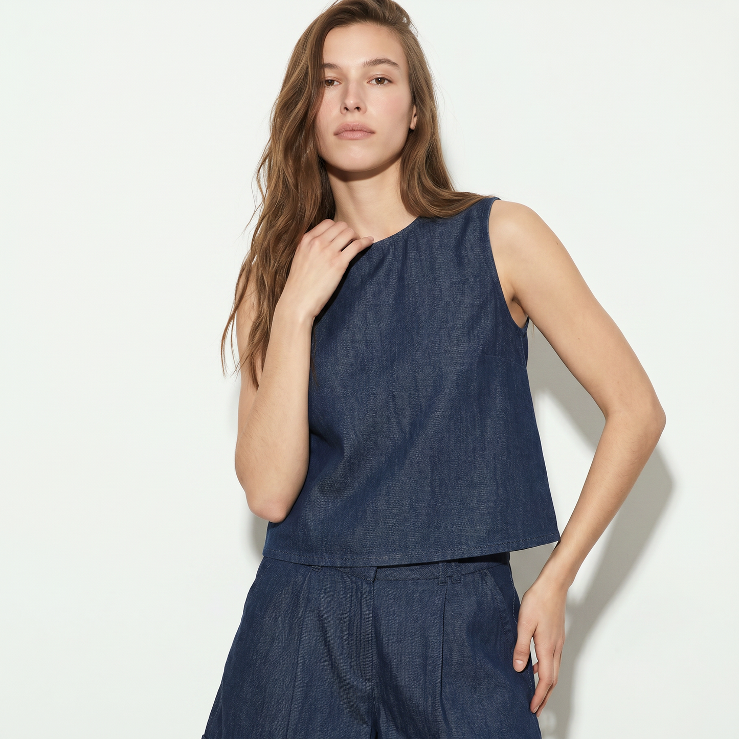 Sleeveless Blouse with Back Closure - Blue
