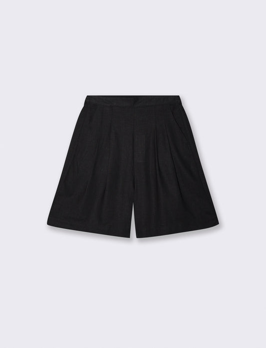 Bermuda con Elastico e Tasche Fianchi - Nero