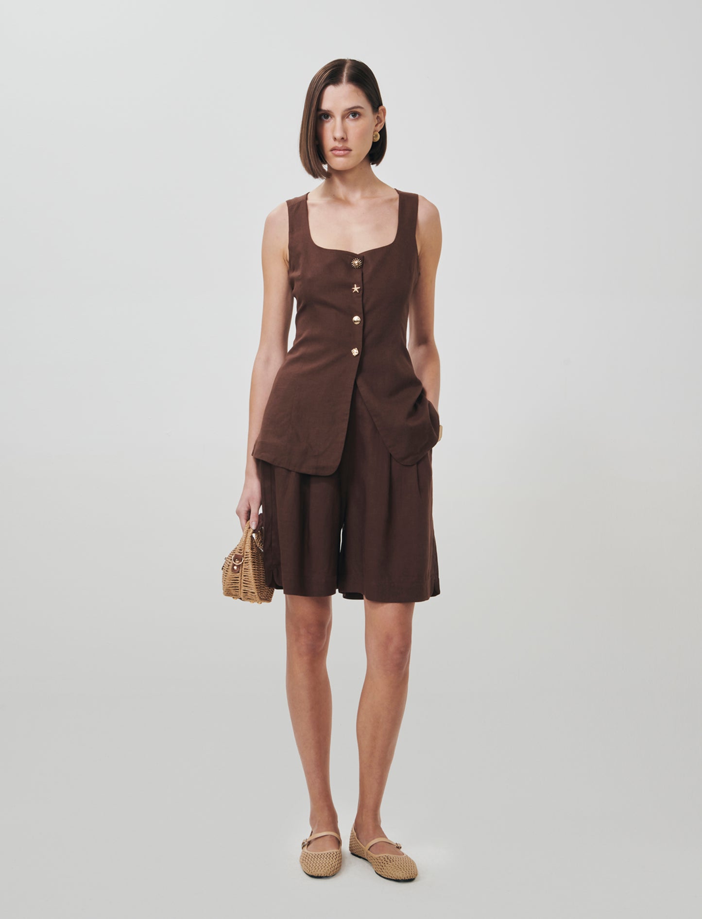 Bermuda con Elastico e Tasche Fianchi - Marrone cioccolato
