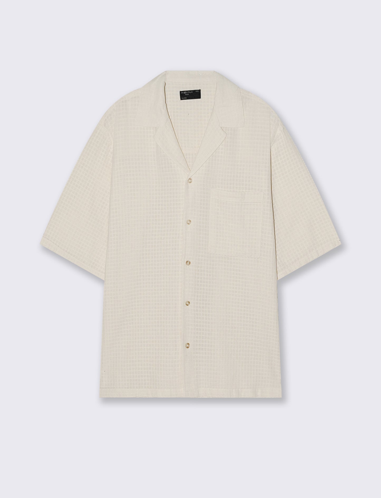 Boxy fit checkered cotton shirt - Beige