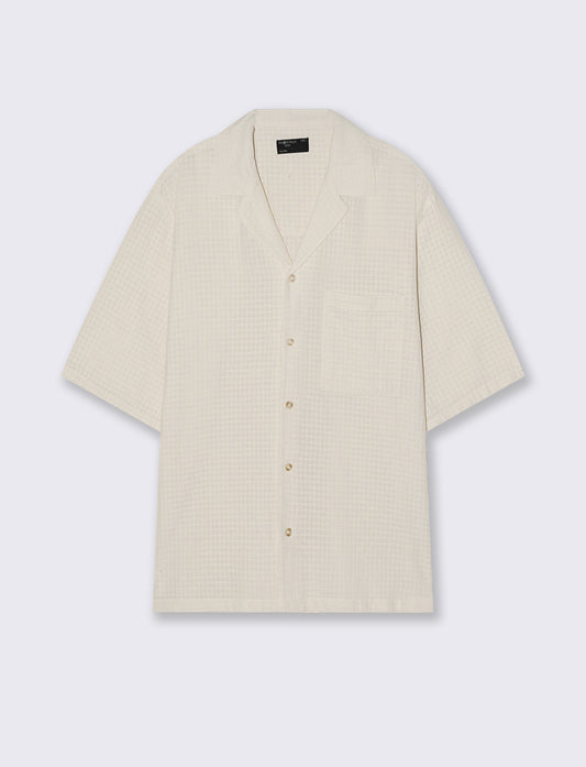 Camicia boxy fit a quadri in cotone - Beige ecru
