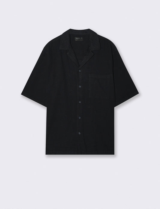 Camicia boxy fit a quadri in cotone - Nero
