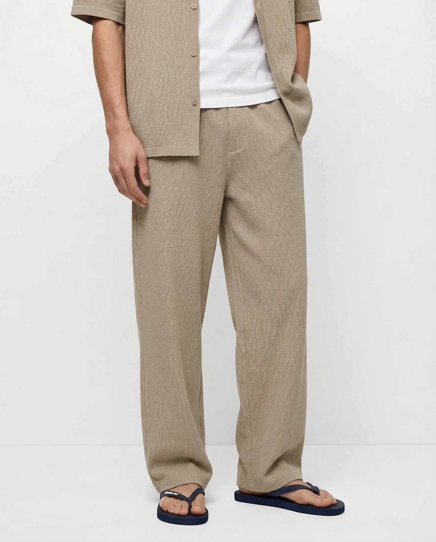 Jacquard fabric jogger pants - Beige