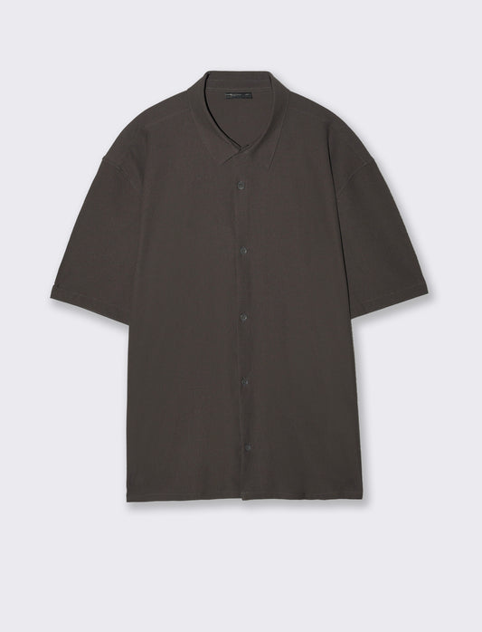 Camicia boxy fit in tessuto jacquard - Moro