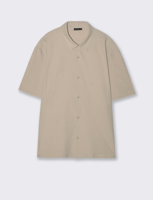 Camicia boxy fit in tessuto jacquard - Sabbia