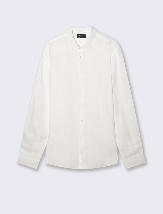 Camicia in lino leggero con collo francese - Bianco
