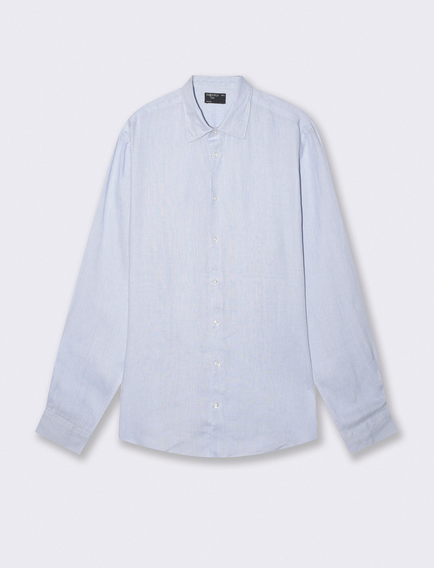 Camicia in lino leggero con collo francese - Celeste polvere