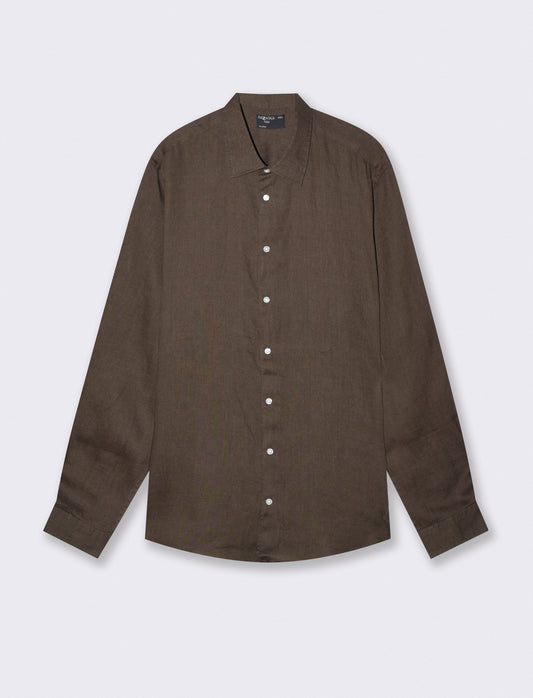Light linen shirt with French collar - Brown