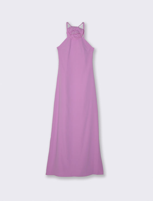 Vestito lungo con spalline e fiore decorativo - Viola orchidea