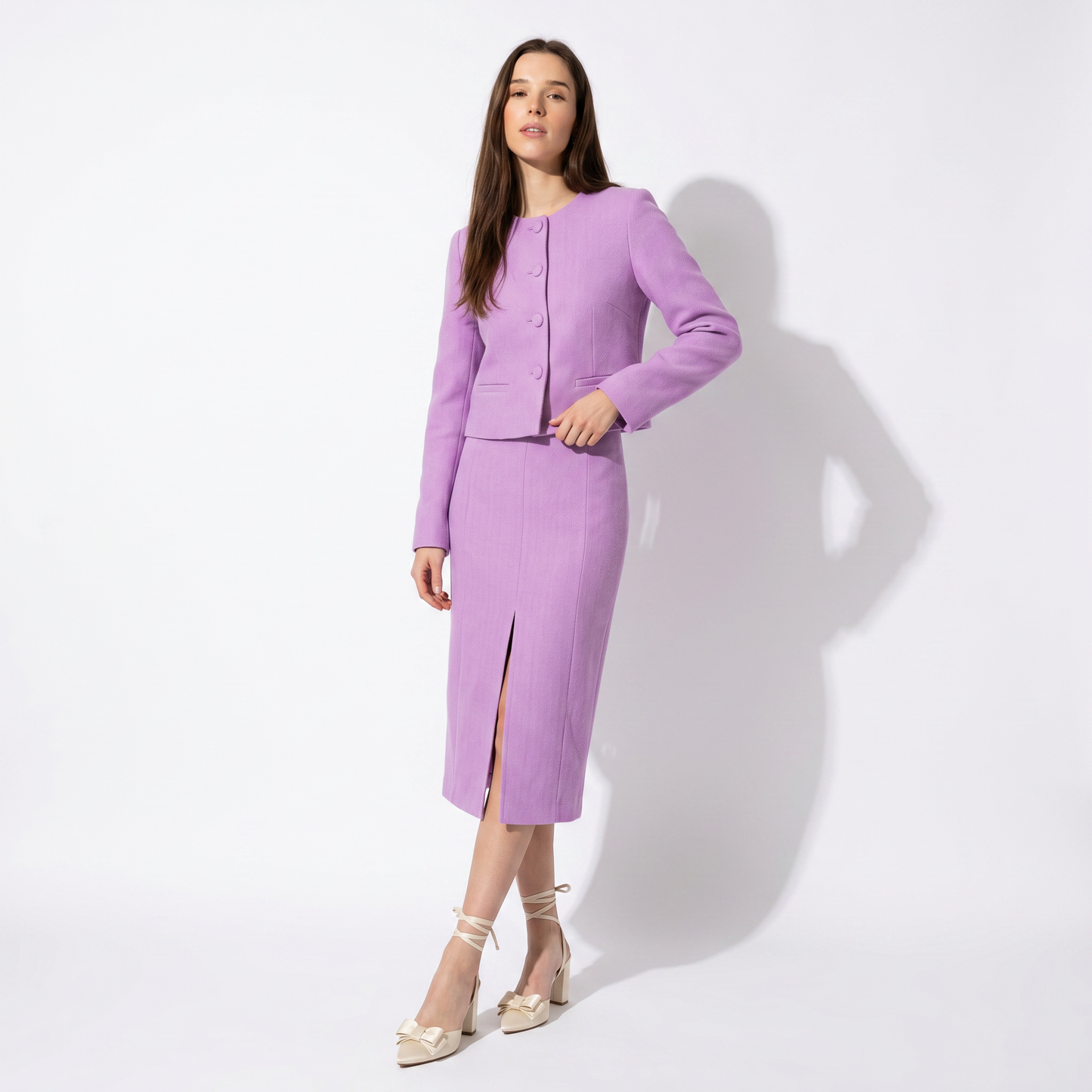Longuette Vita Alta con Spacco Davanti - Viola orchidea