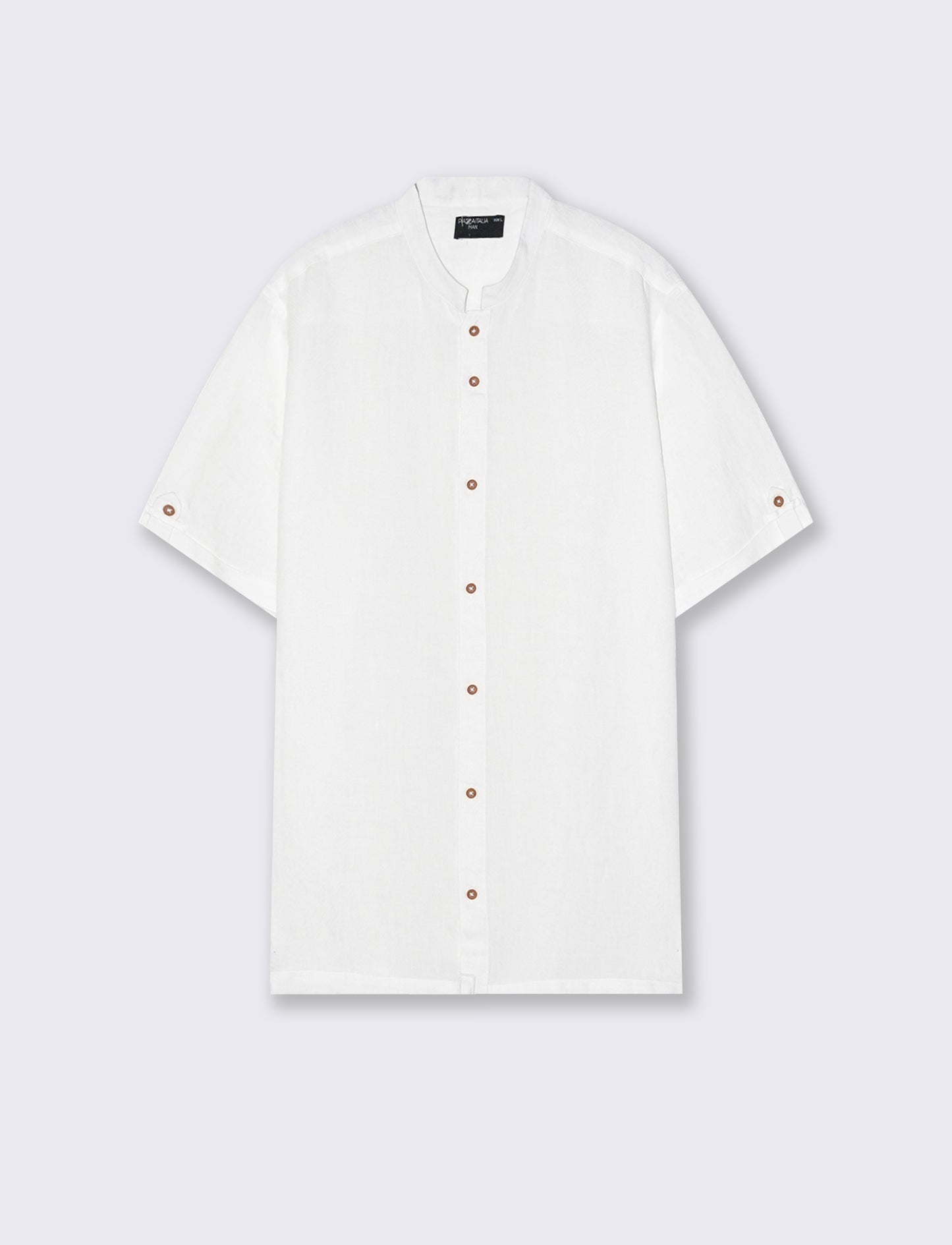 Camicia coreana manica corta in lino - Bianco