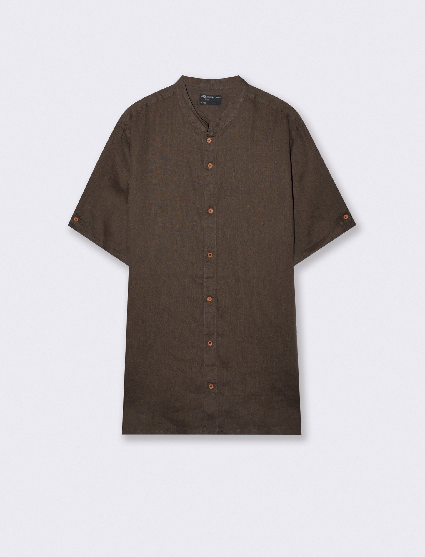 Camicia coreana manica corta in lino - Moro