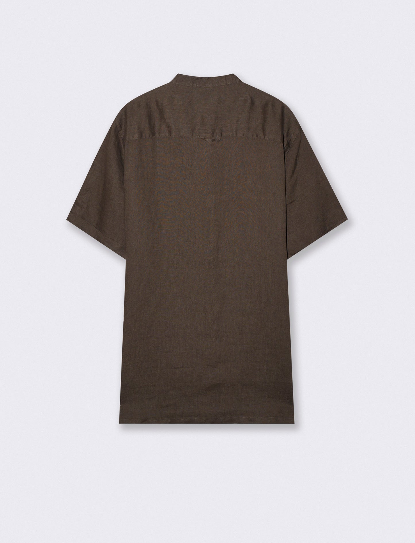 Camicia coreana manica corta in lino - Moro
