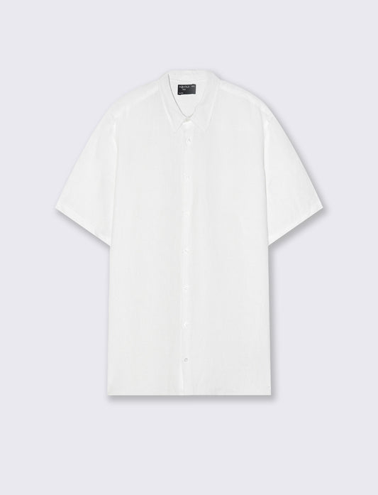 Camicia Lino Manica Corta Regular Fit - Bianco