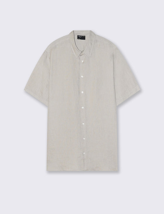 Camicia Lino Manica Corta Regular Fit - Sabbia