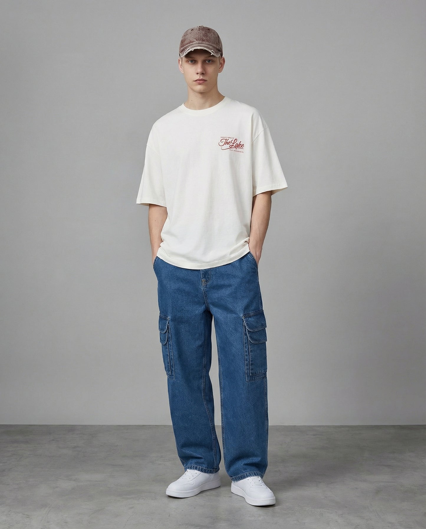 T-shirt girocollo con stampa boxy fit - Bianco