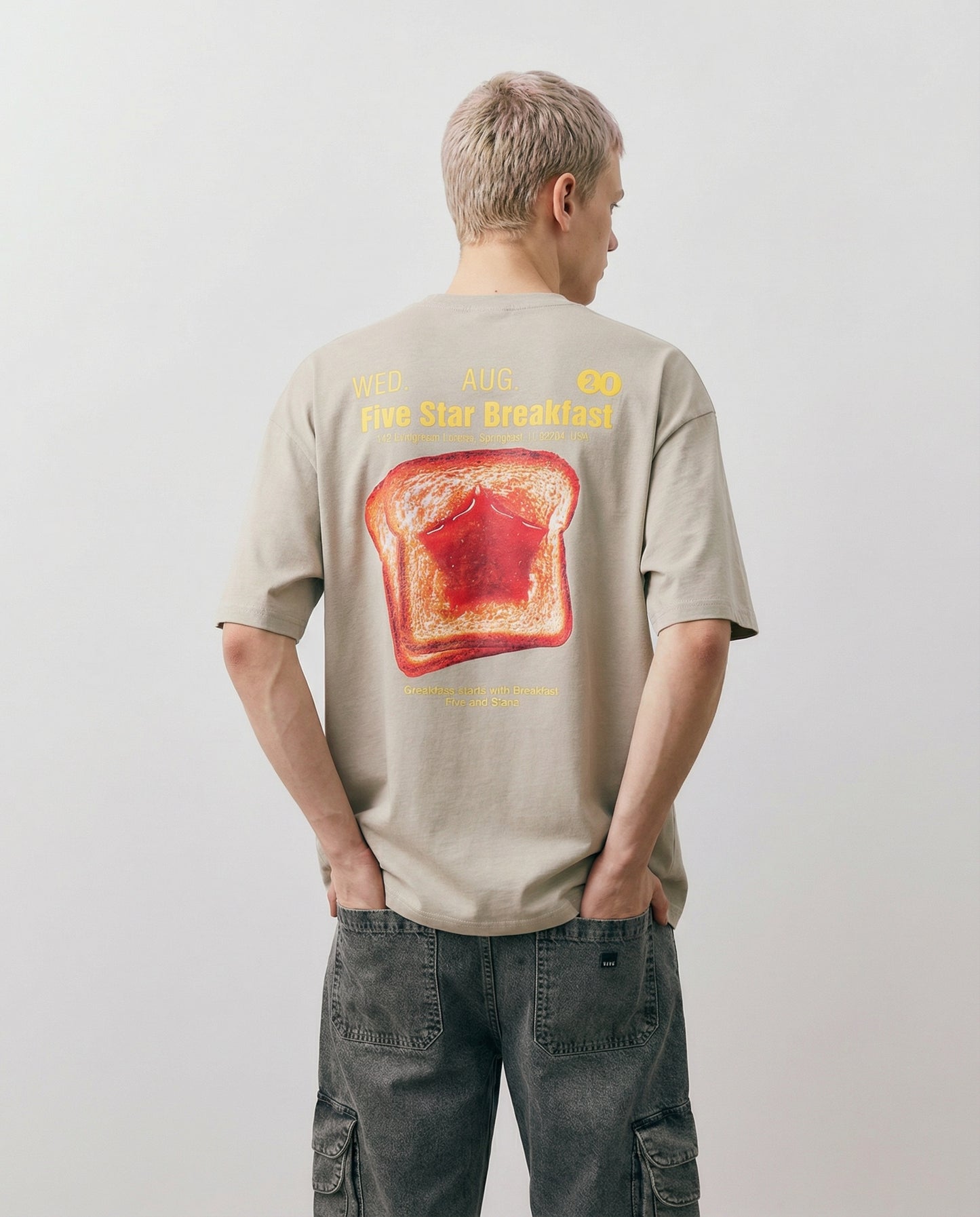 T-shirt girocollo con stampa boxy fit - Grigio stone