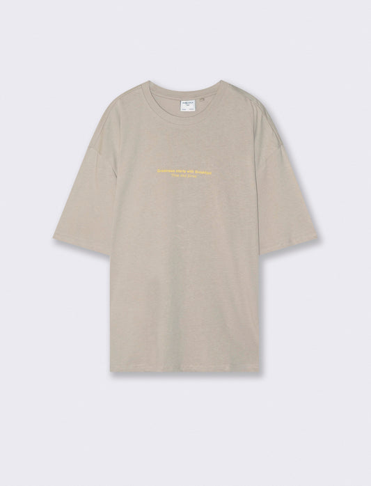 T-shirt girocollo con stampa boxy fit - Grigio stone