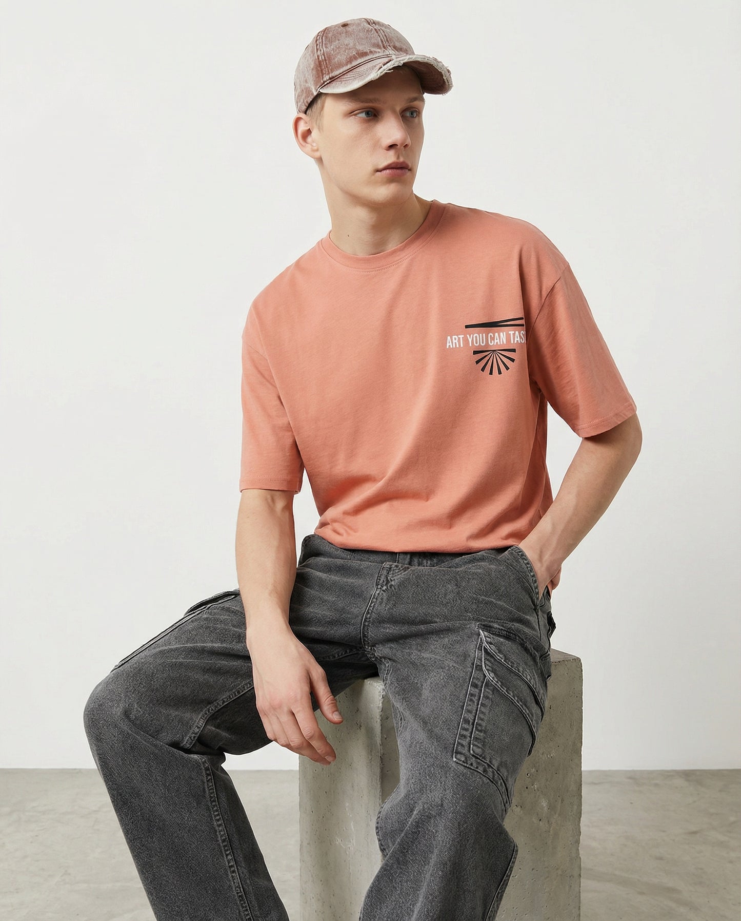 Crew neck t-shirt with boxy fit print - Orange