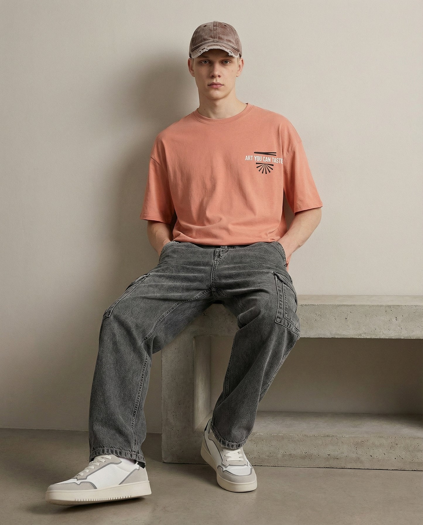 Crew neck t-shirt with boxy fit print - Orange