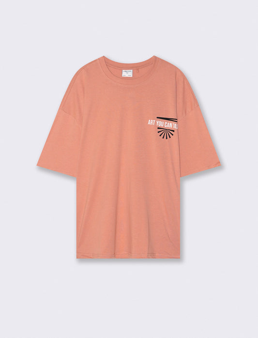 T-shirt girocollo con stampa boxy fit - Rosa salmone
