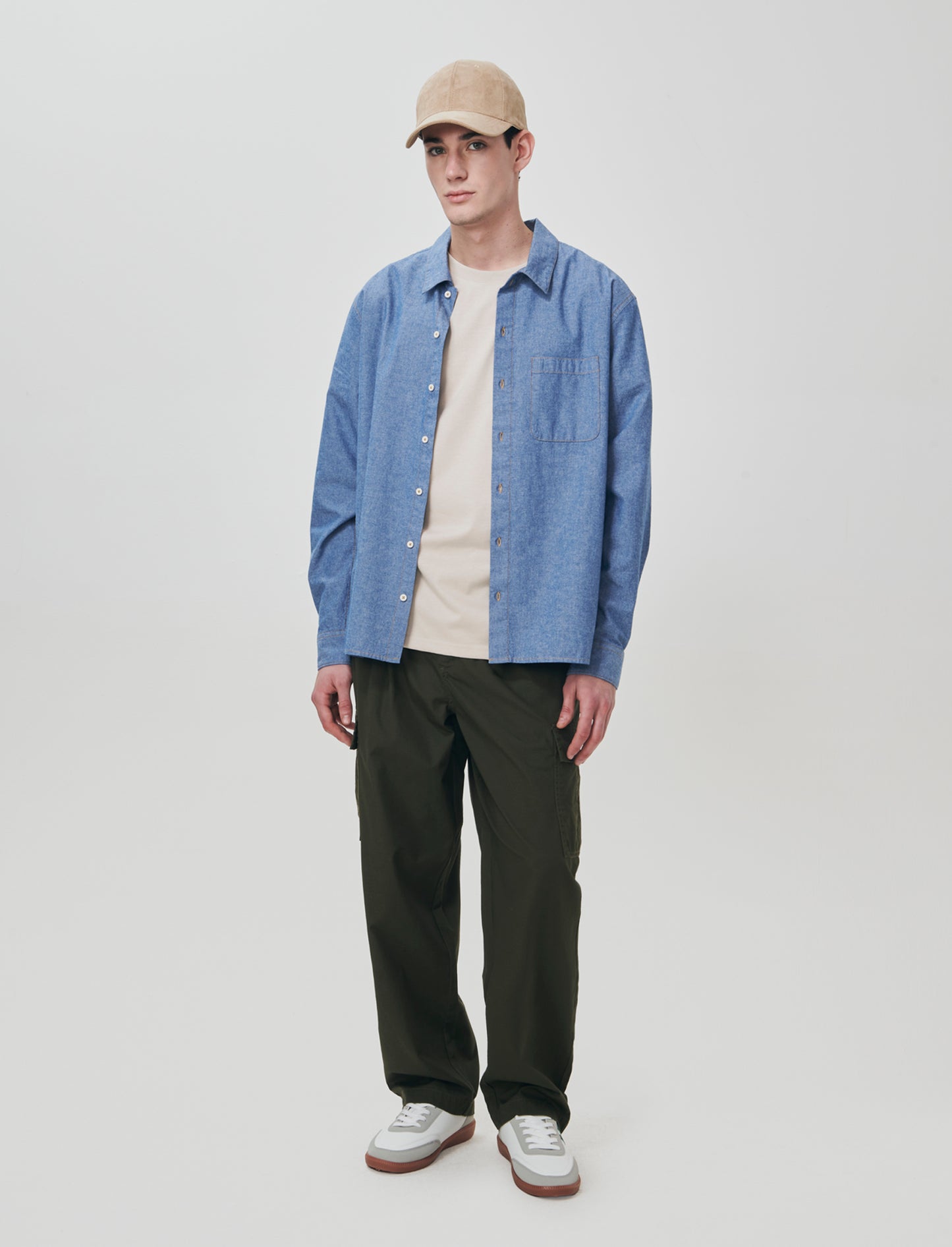 Baggy Cargo Pants in Cotton Rip Stop - Green