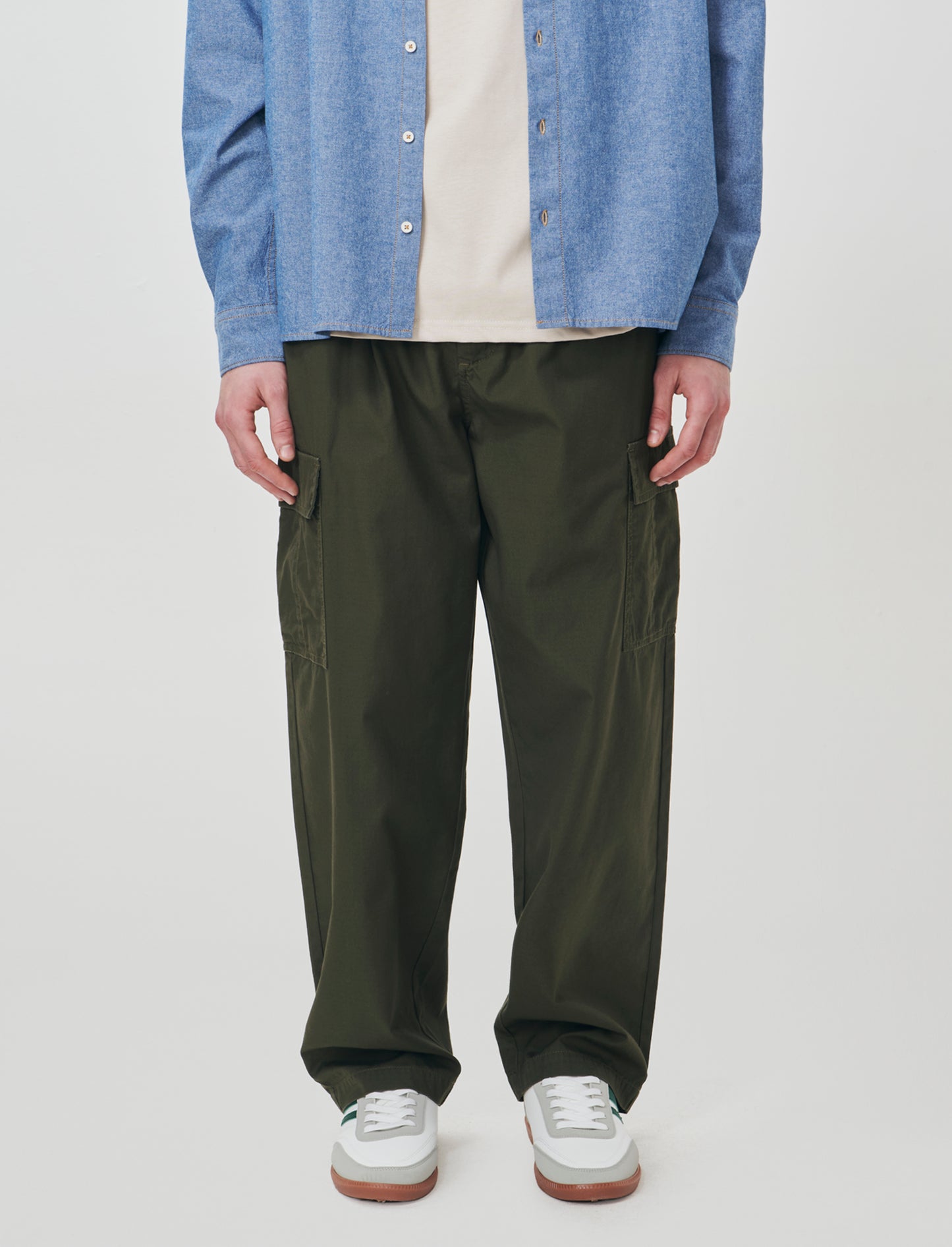 Baggy Cargo Pants in Cotton Rip Stop - Green