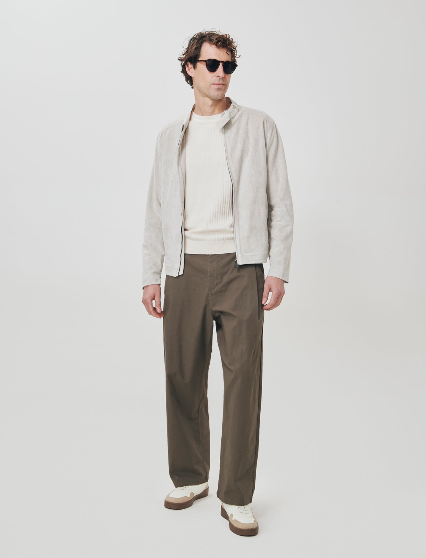 Pantaloni Chino Wide Leg in Popelin - Grigio fango