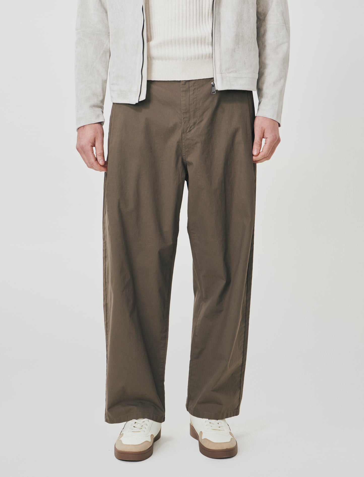 Pantaloni Chino Wide Leg in Popelin - Grigio fango