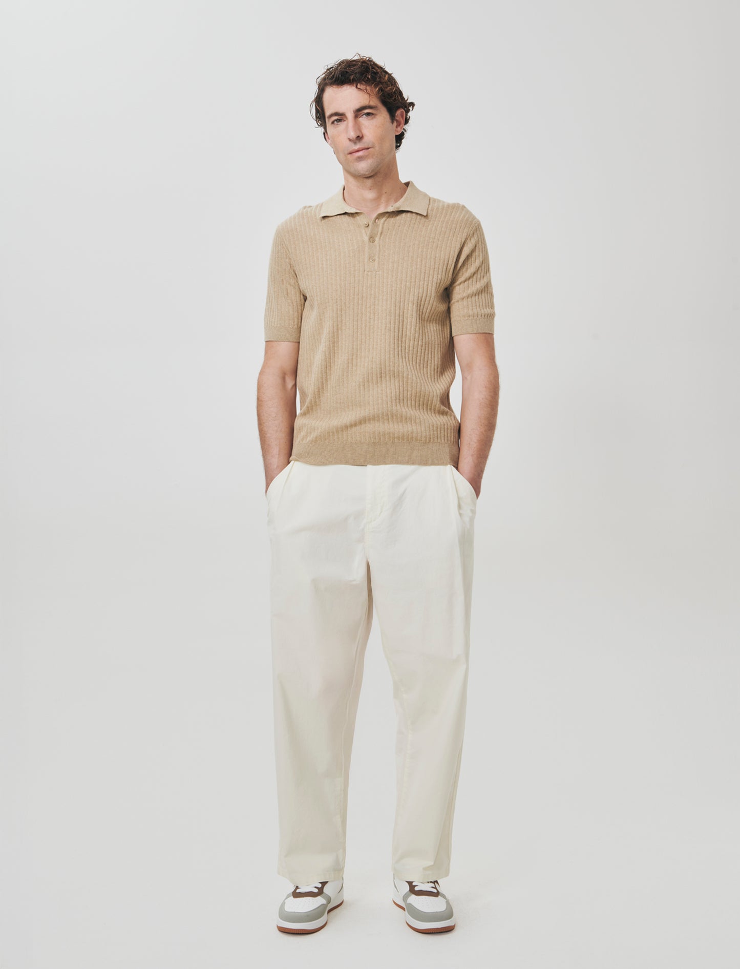 Wide Leg Chino Pants in Poplin - Beige