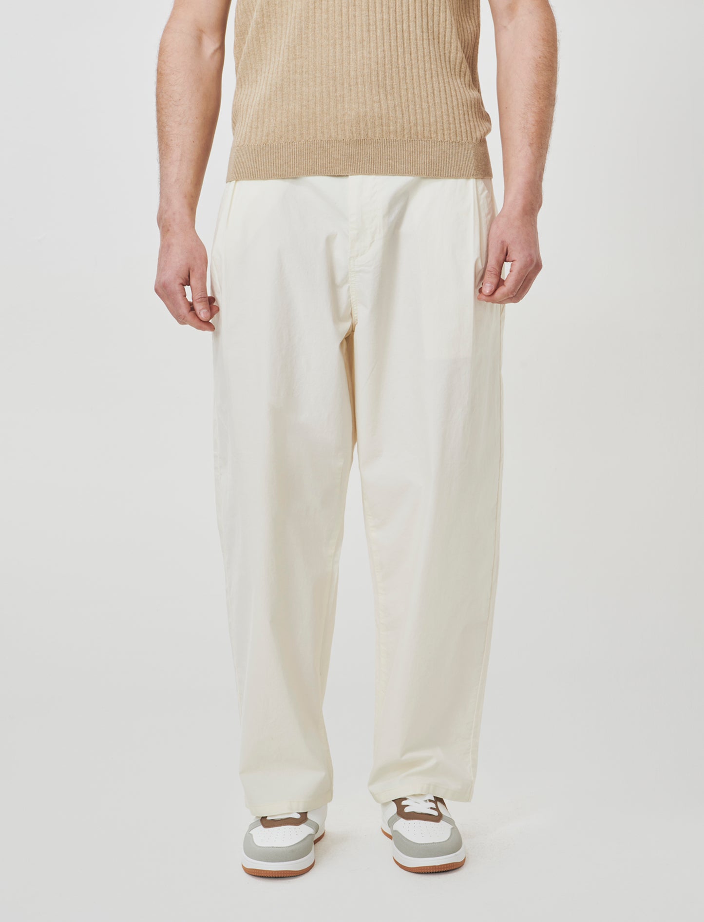 Wide Leg Chino Pants in Poplin - Beige